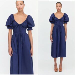 Hill House Ophelia Smocked Dress - Navy Solid Poplin Size S